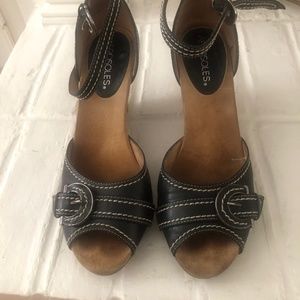 Aero black wedge sandals with ankle strap
